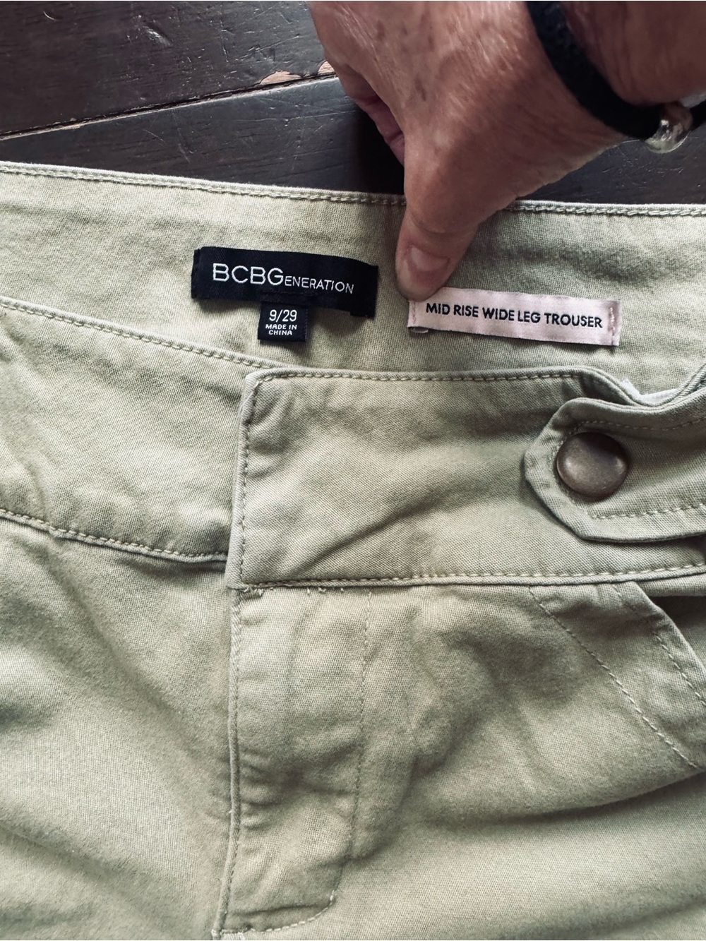 BCBGeneration Olive Green Button-Front Trouser Detail